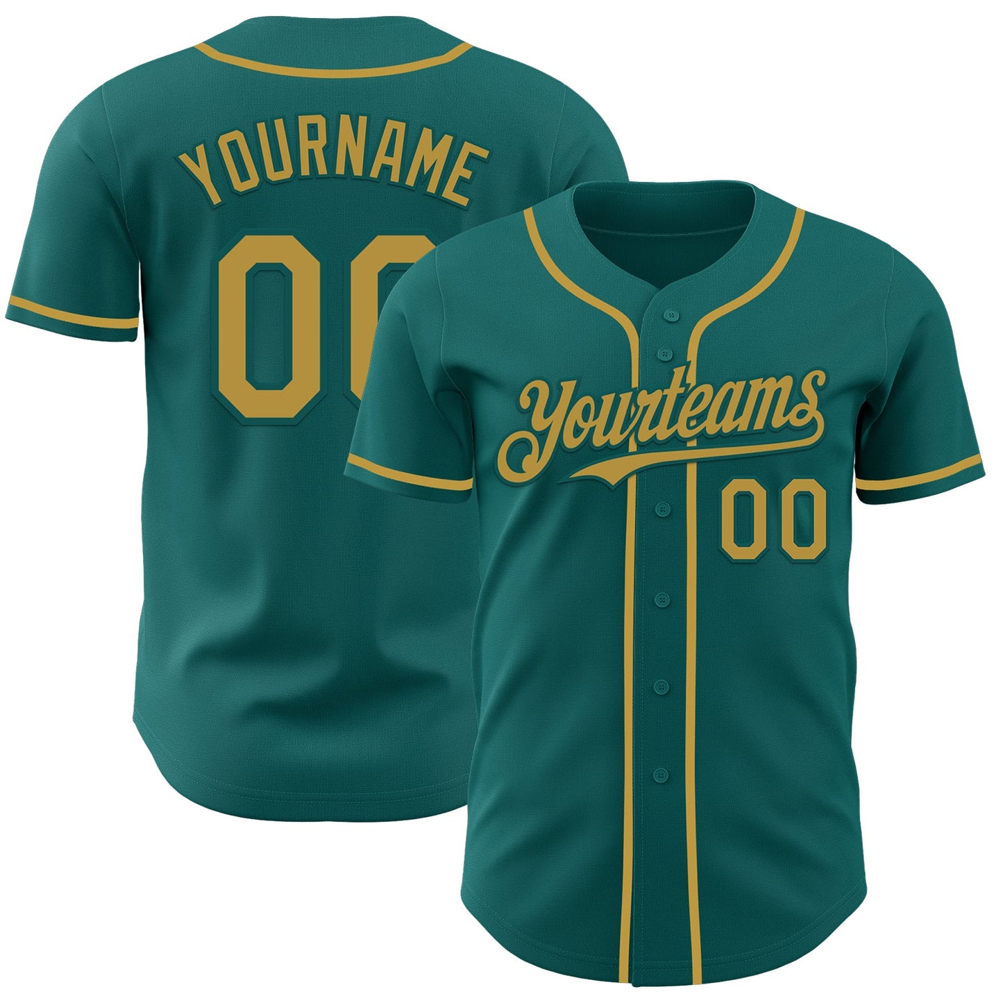 Custom Teal Old Gold Authentic Baseball Jersey - Main View