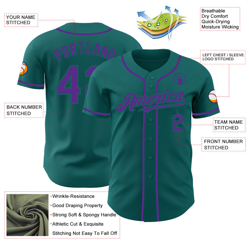 Custom Teal Purple Authentic Baseball Jersey view 3