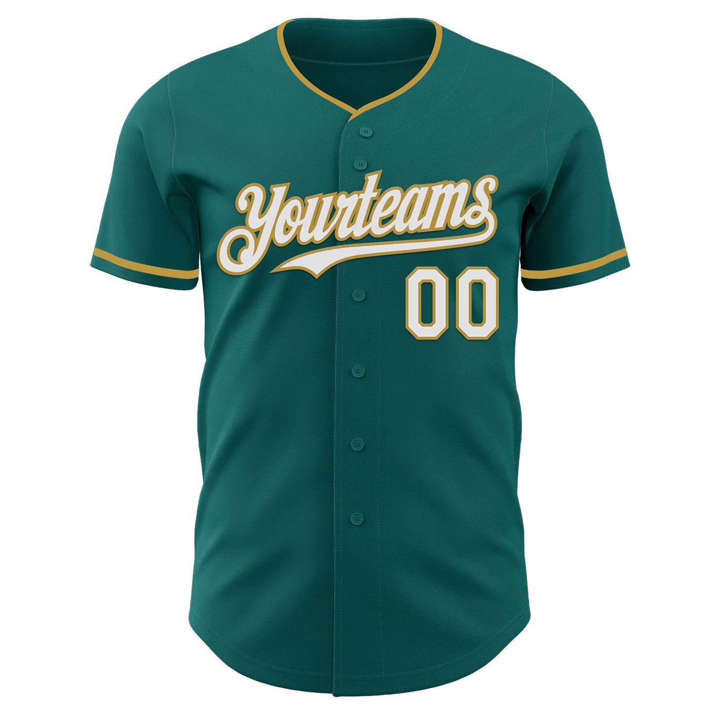 Custom Teal White-Old Gold Authentic Baseball Jersey view 2