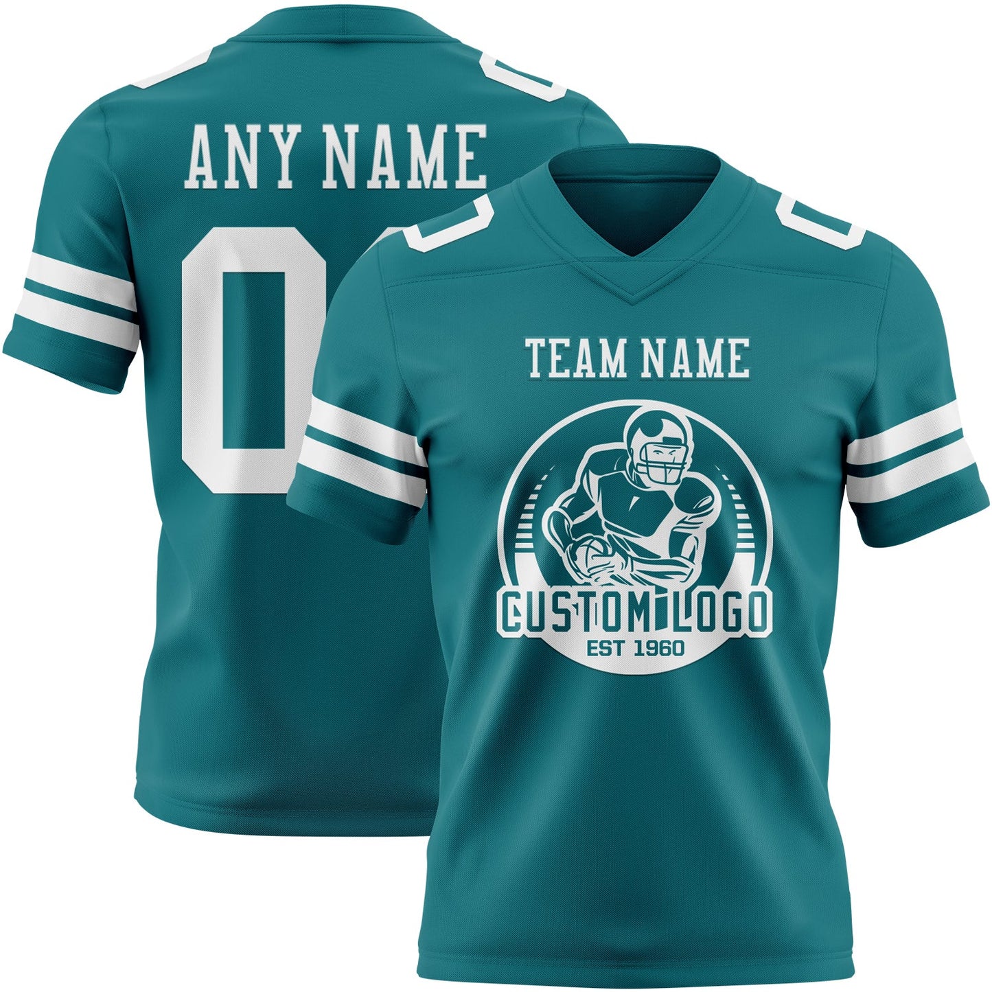 Custom Teal White Authentic Football Jersey view 2