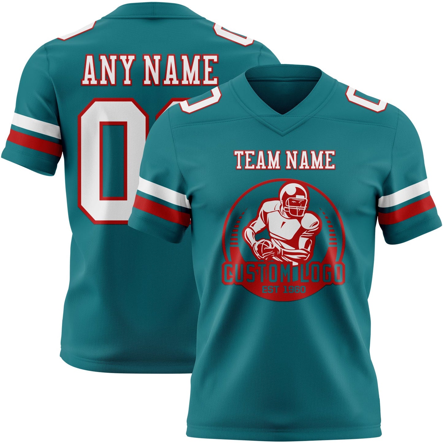 Custom Teal White-Red Authentic Football Jersey view 2