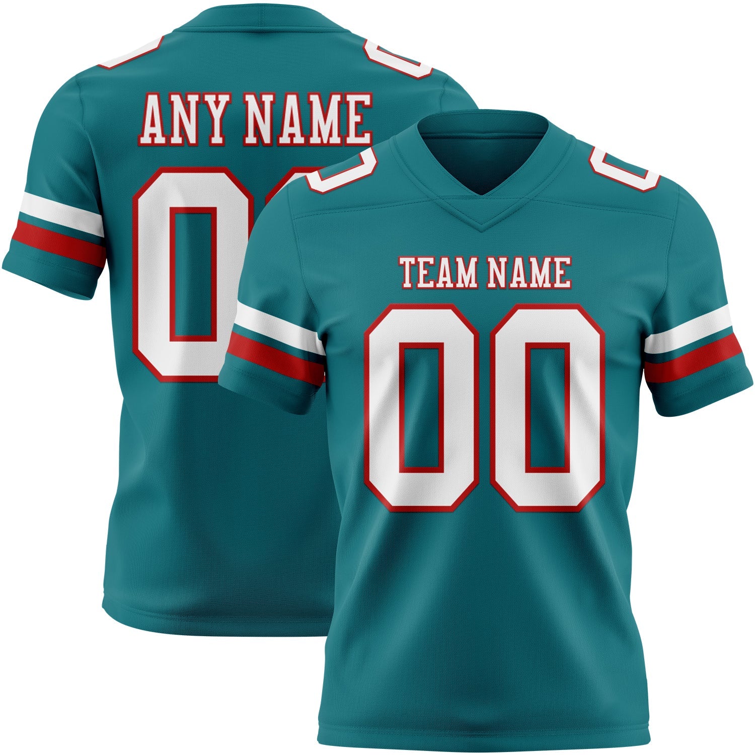 Custom Teal White-Red Authentic Football Jersey - Main View