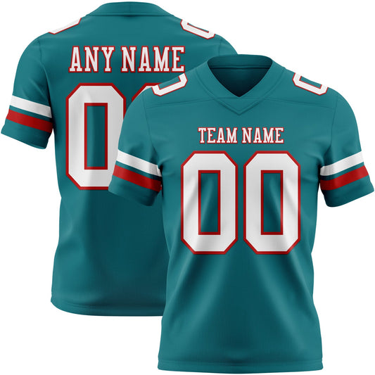 Custom Teal White-Red Authentic Football Jersey - Main View