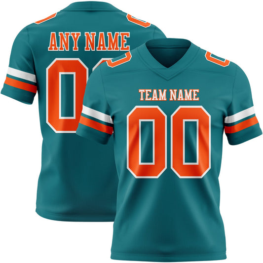 Custom Teal Orange-White Authentic Football Jersey - Main View