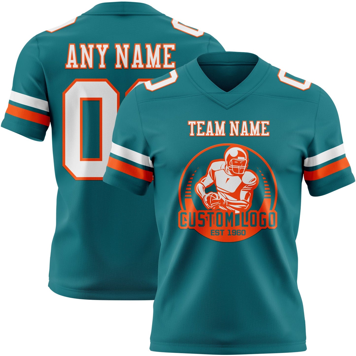 Custom Teal White-Orange Authentic Football Jersey view 2