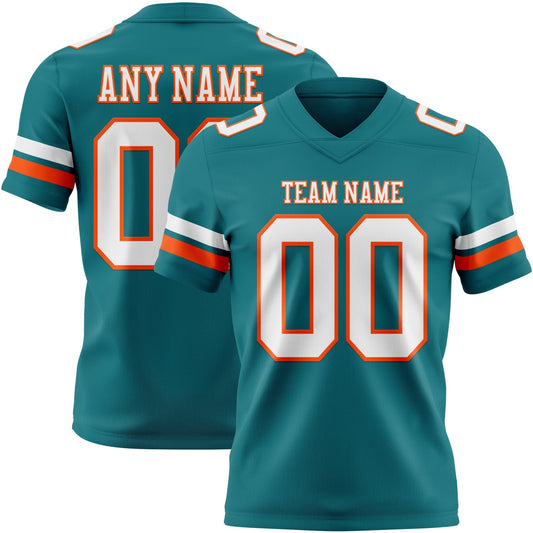 Custom Teal White-Orange Authentic Football Jersey - Main View