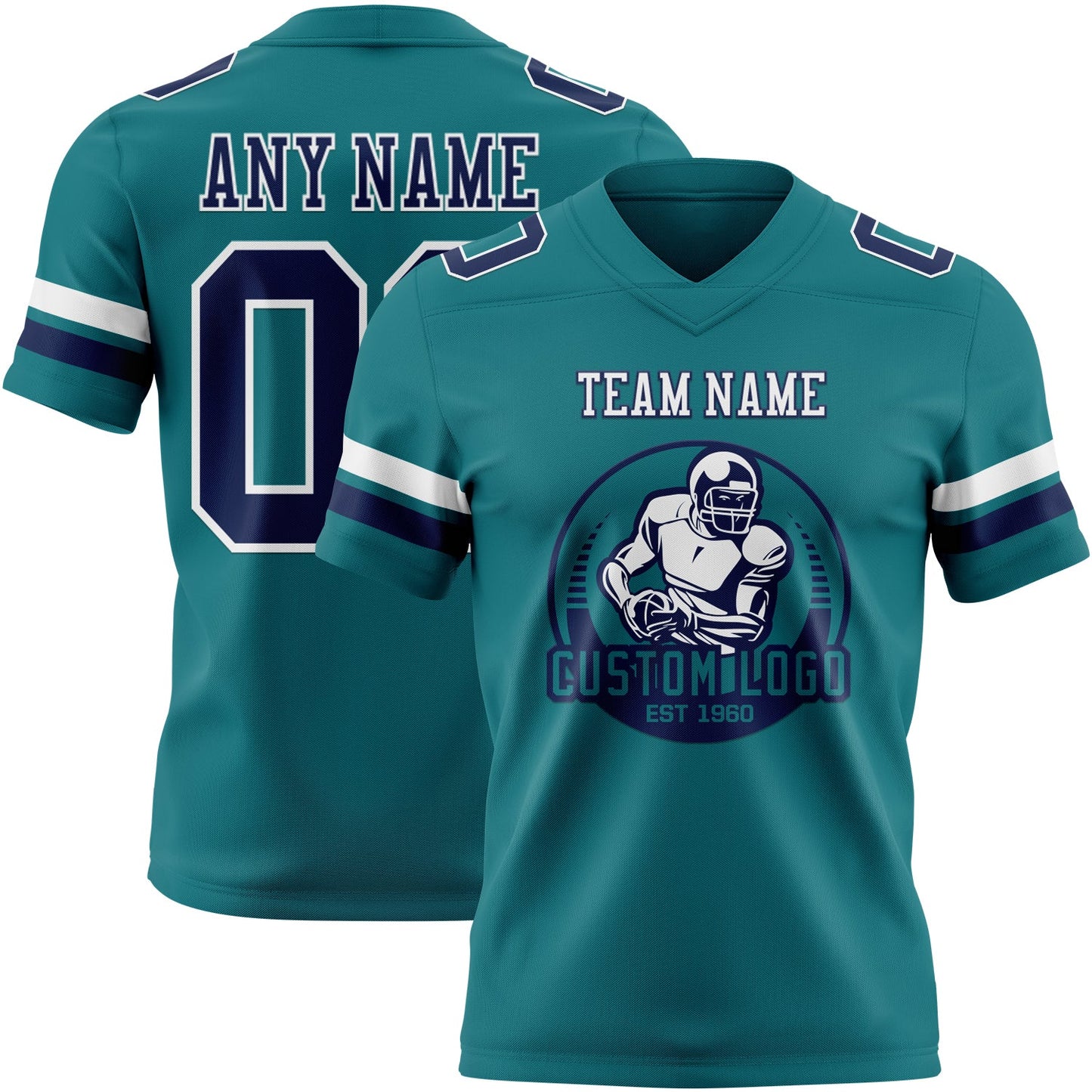 Custom Teal Navy-White Authentic Football Jersey view 2