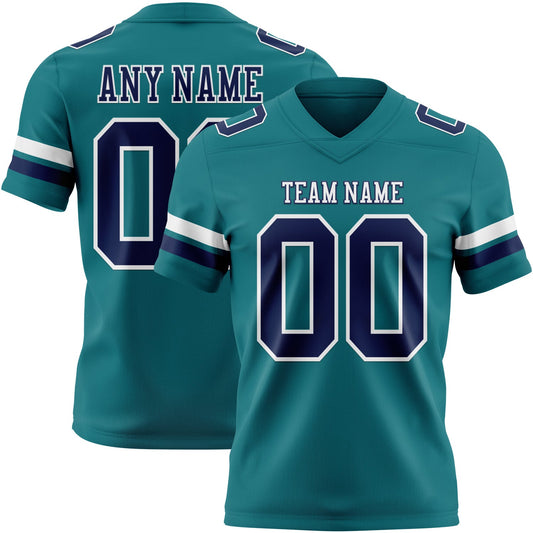 Custom Teal Navy-White Authentic Football Jersey - Main View
