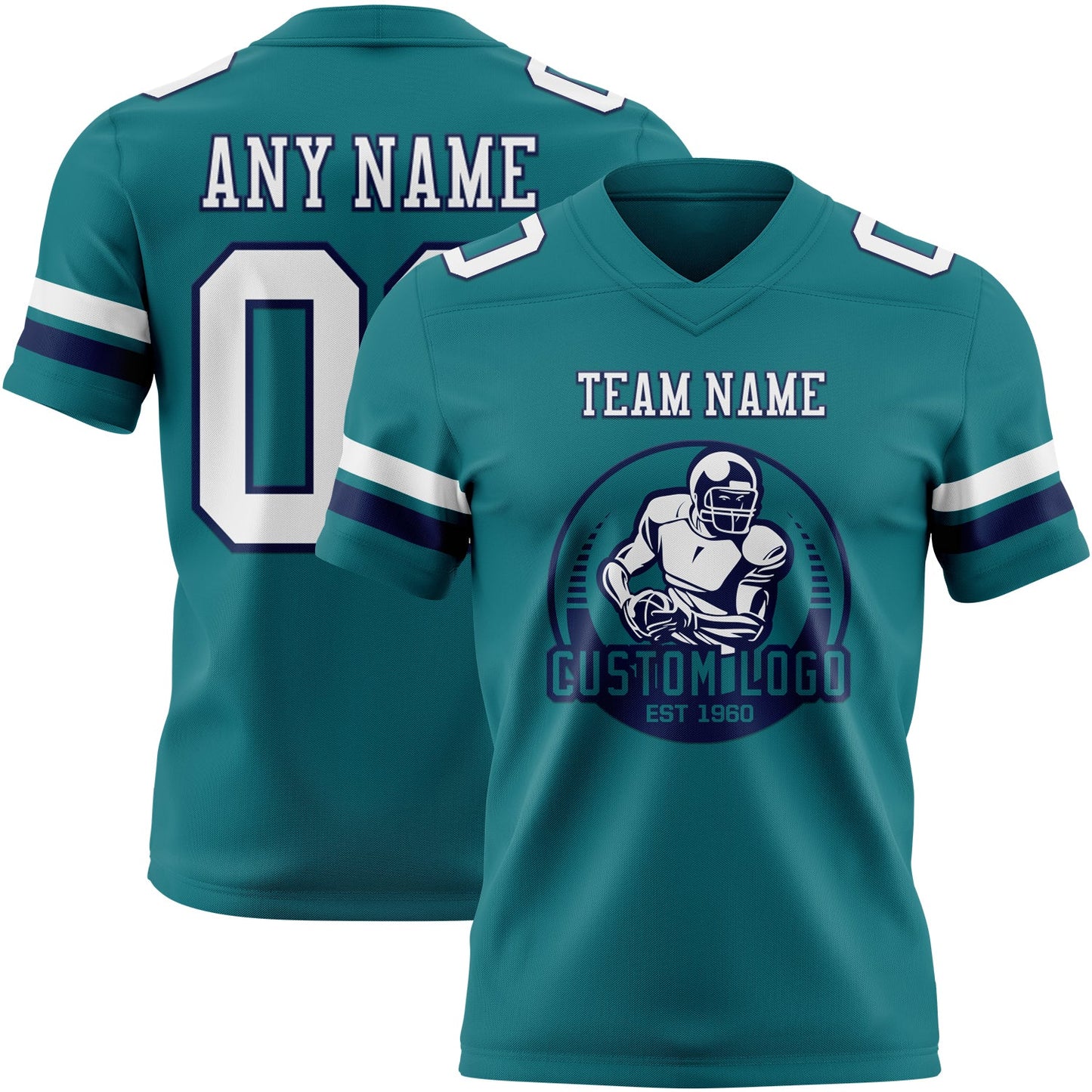 Custom Teal White-Navy Authentic Football Jersey view 2