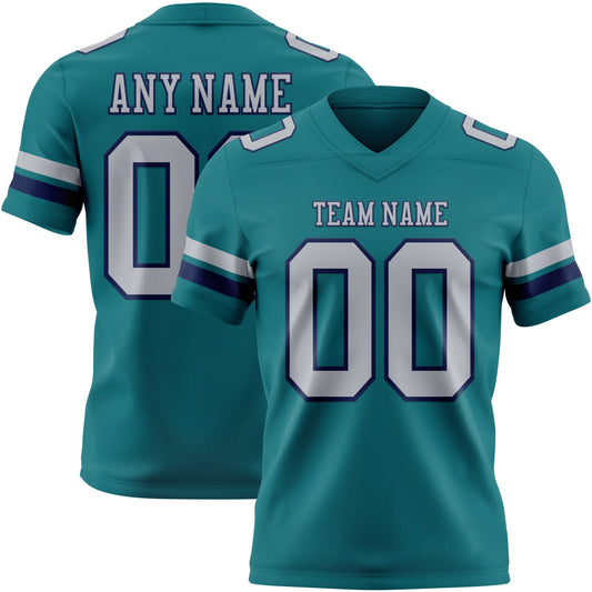 Custom Teal Gray-Navy Authentic Football Jersey - Main View