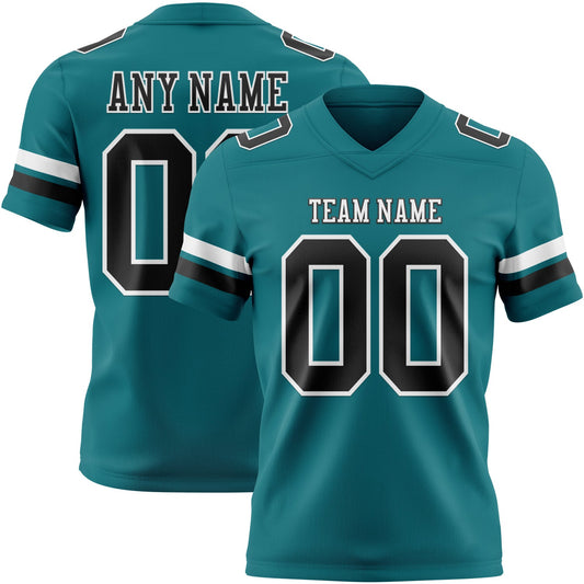 Custom Teal Black-White Authentic Football Jersey - Main View