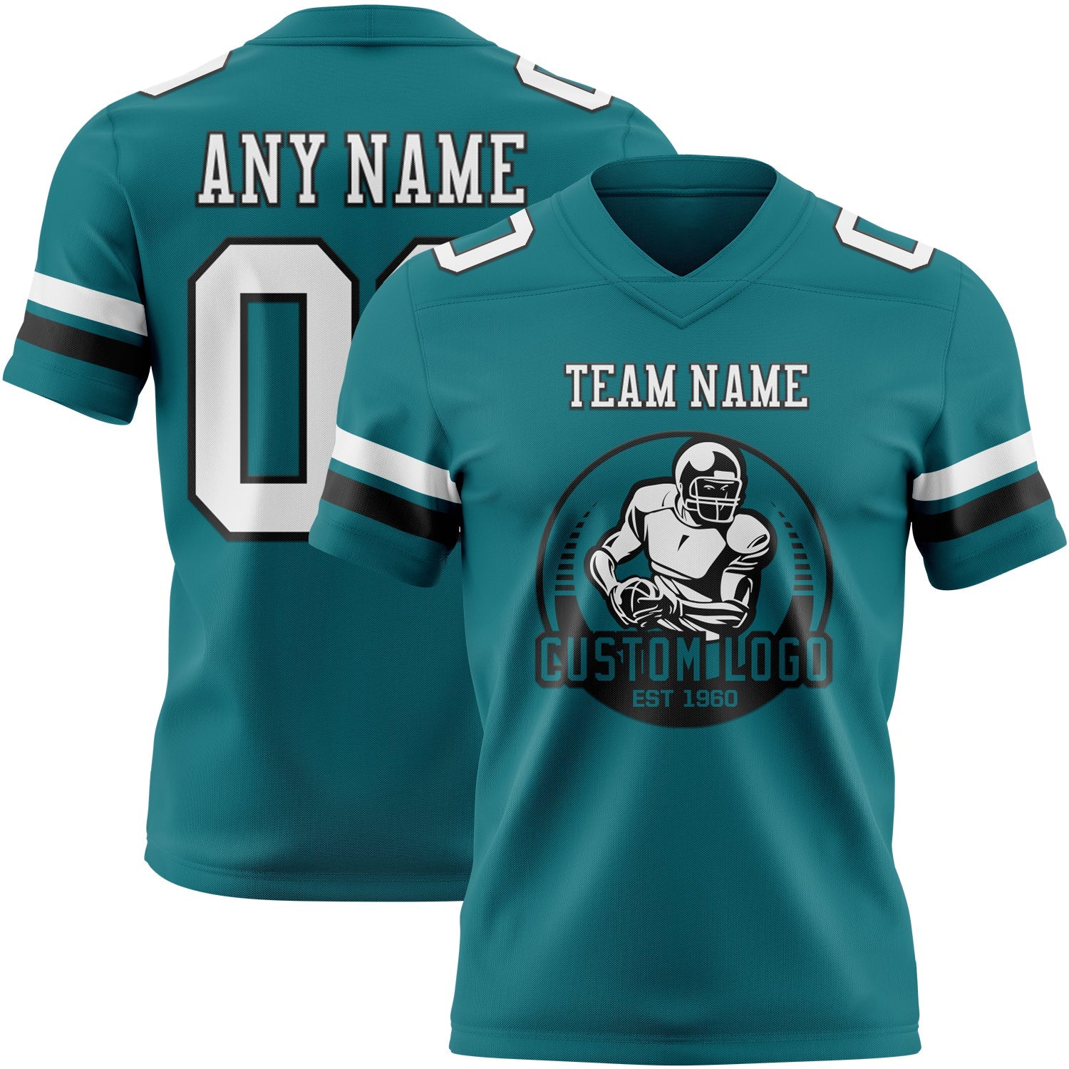 Custom Teal White-Black Authentic Football Jersey view 2