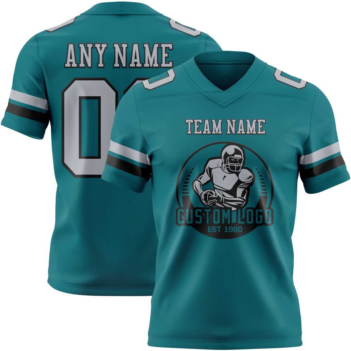Custom Teal Gray-Black Authentic Football Jersey view 2