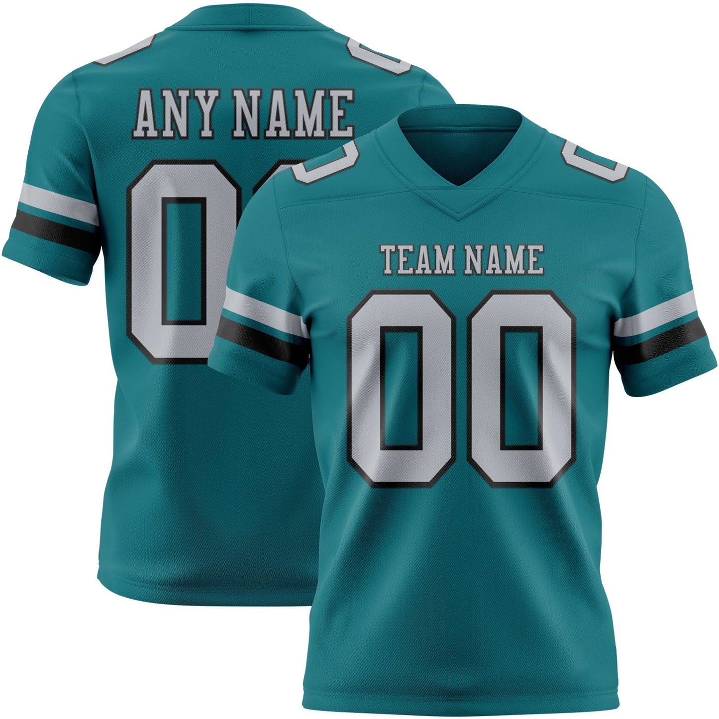 Custom Teal Gray-Black Authentic Football Jersey - Main View