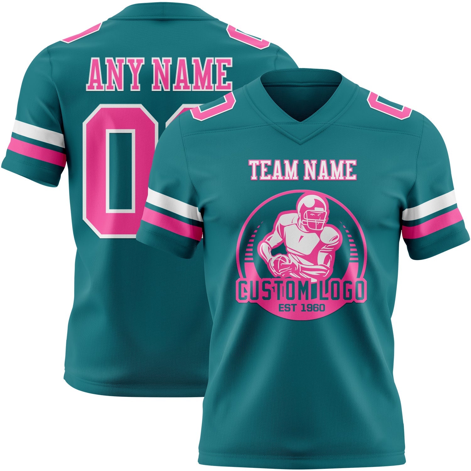 Custom Teal Pink-White Authentic Football Jersey view 2