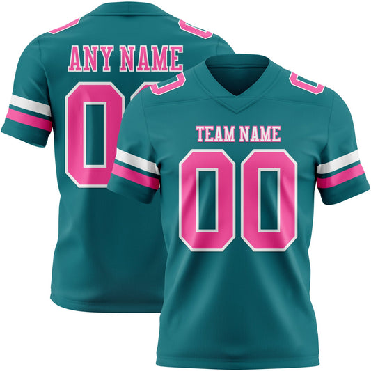 Custom Teal Pink-White Authentic Football Jersey - Main View