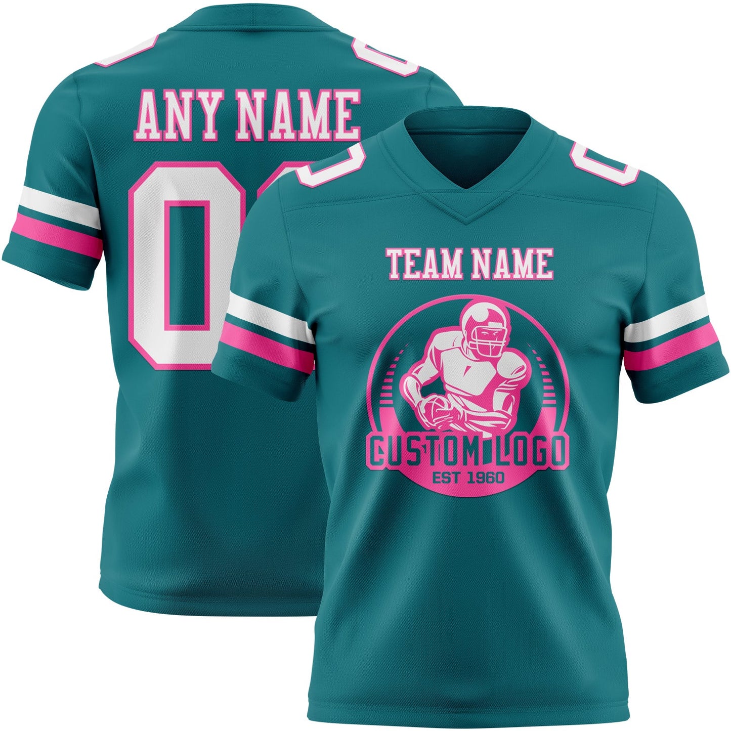 Custom Teal White-Pink Authentic Football Jersey view 2