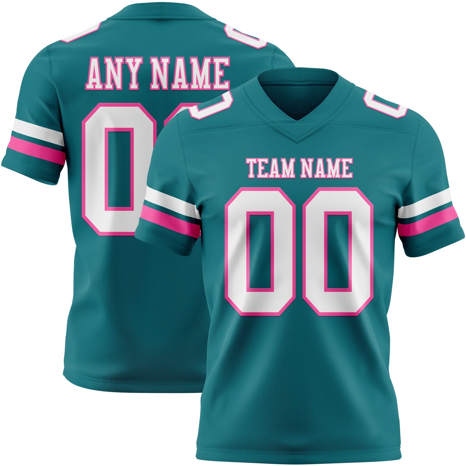 Custom Teal White-Pink Authentic Football Jersey - Main View