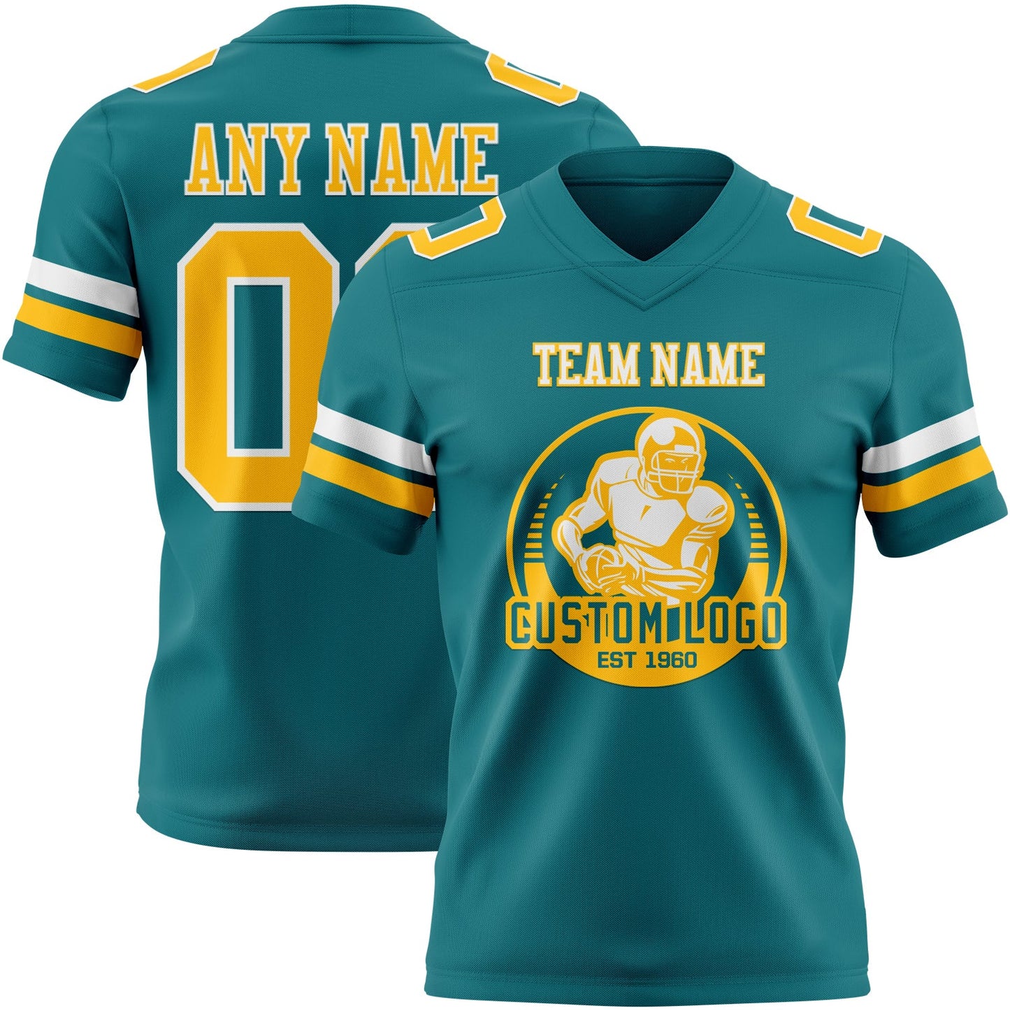 Custom Teal Gold-White Authentic Football Jersey view 2