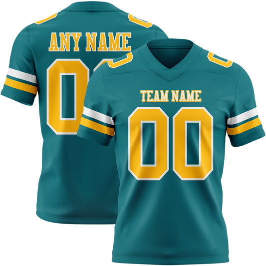 Custom Teal Gold-White Authentic Football Jersey - Main View