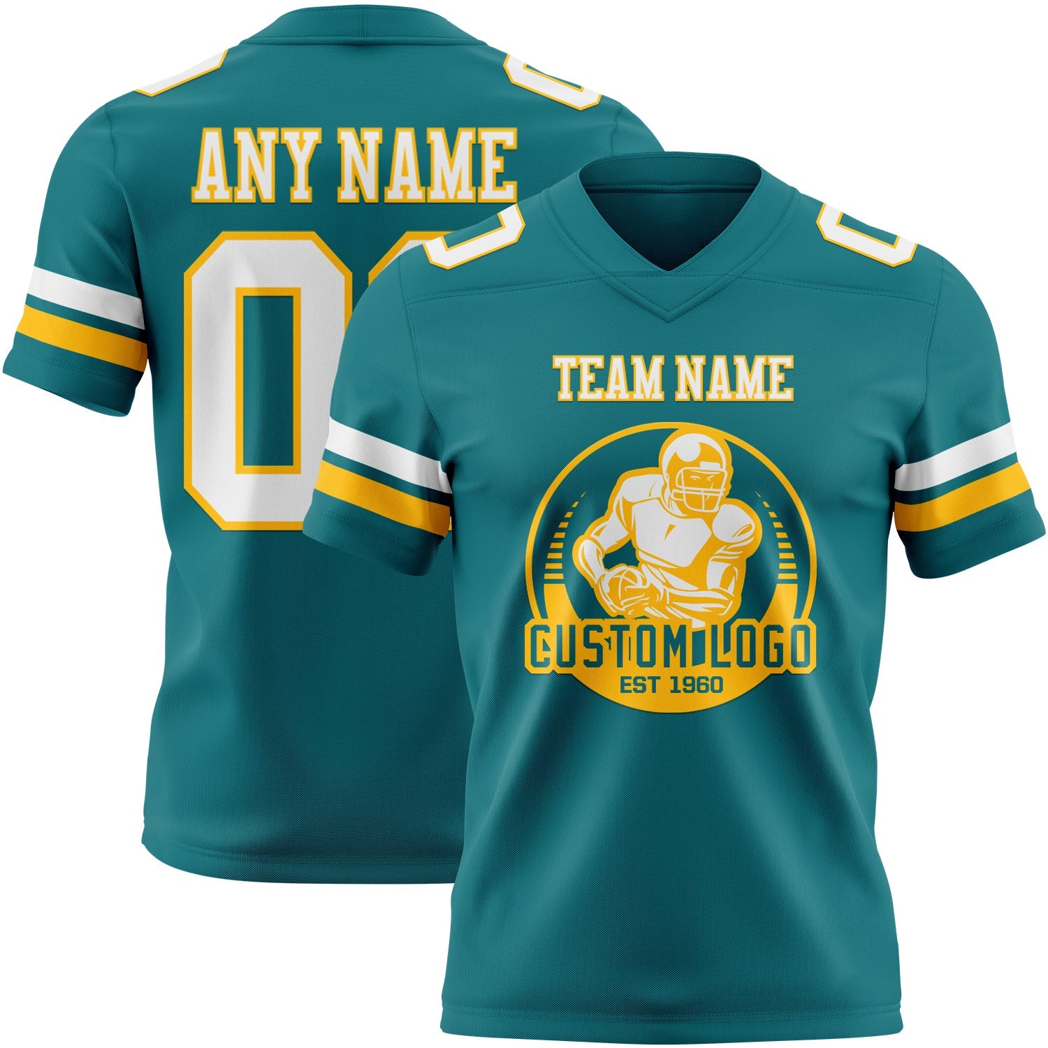 Custom Teal White-Gold Authentic Football Jersey view 2