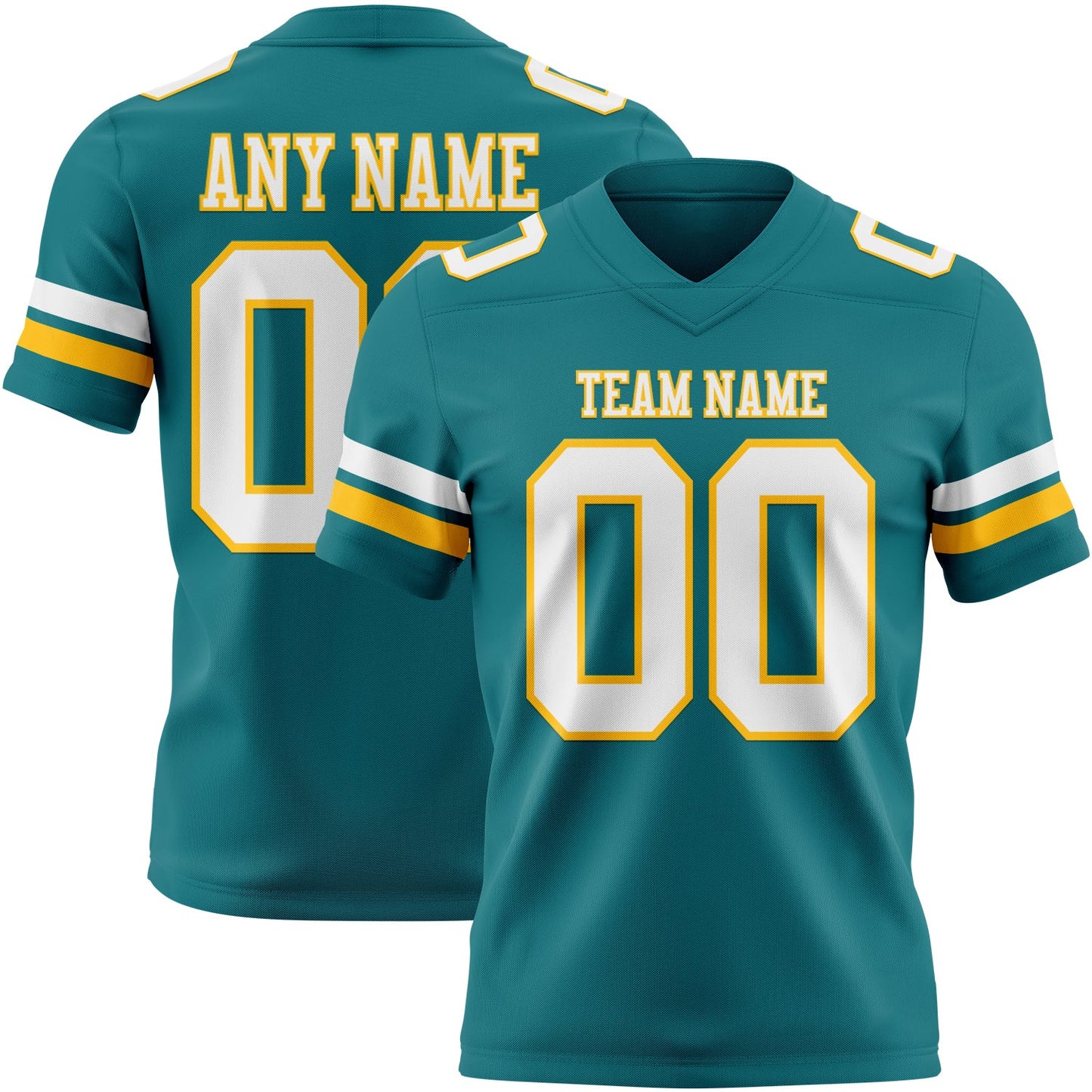 Custom Teal White-Gold Authentic Football Jersey - Main View