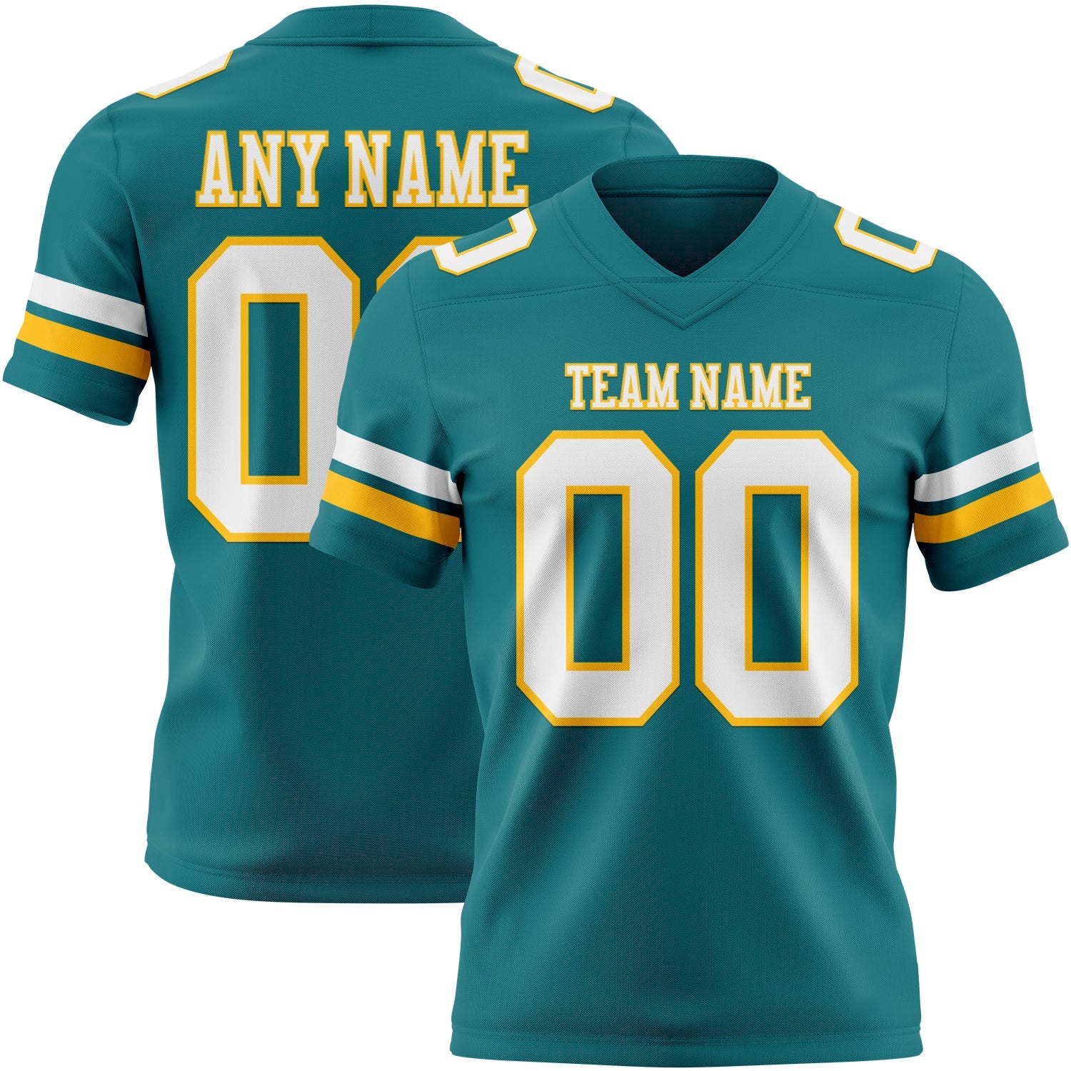 Custom Teal White-Gold Authentic Football Jersey - Main View