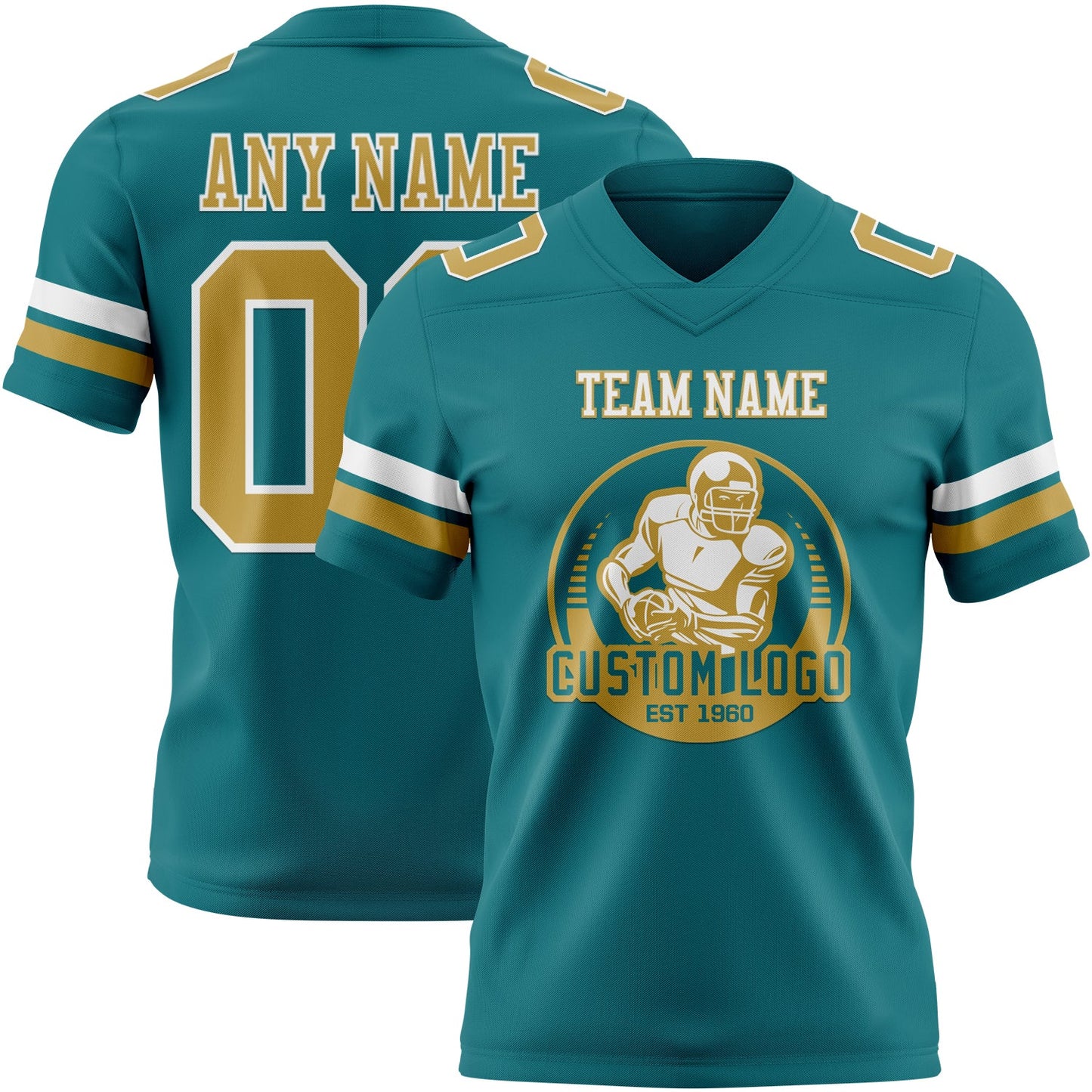 Custom Teal Old Gold-White Authentic Football Jersey view 2