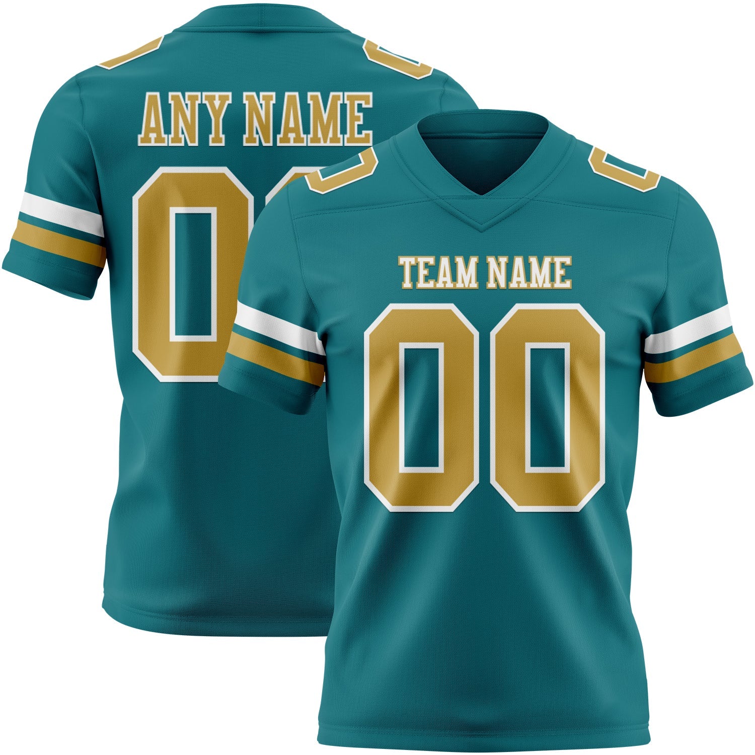 Custom Teal Old Gold-White Authentic Football Jersey - Main View