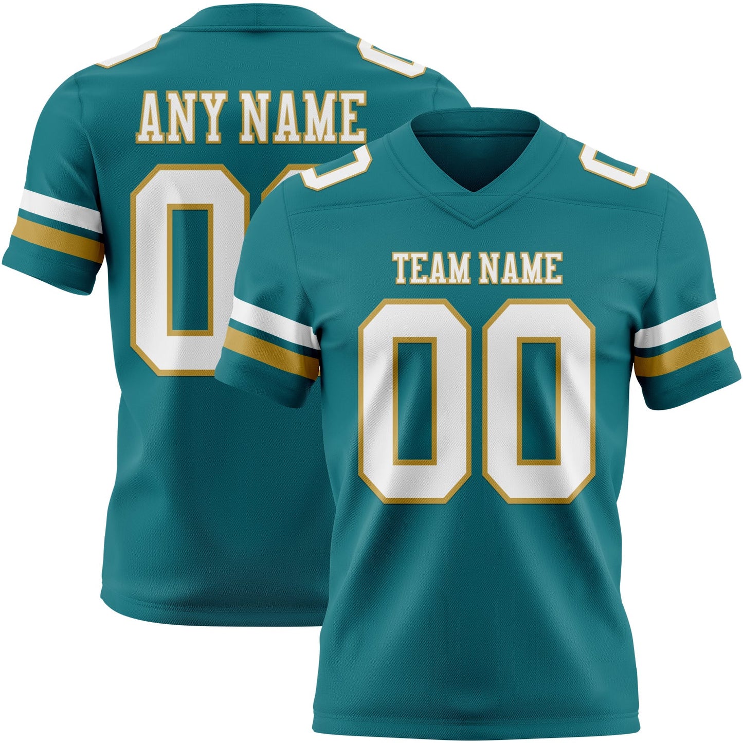 Custom Teal White-Old Gold Authentic Football Jersey - Main View