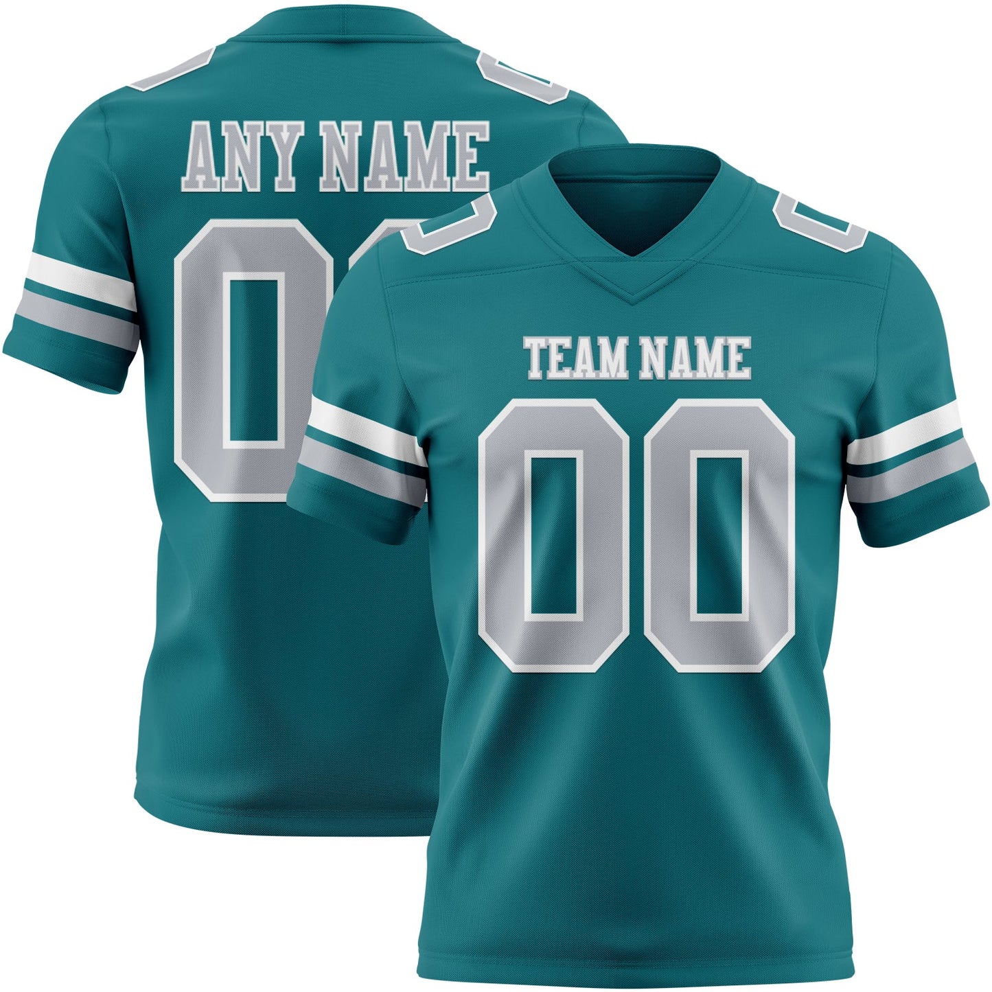 Custom Teal Gray-White Authentic Football Jersey - Main View