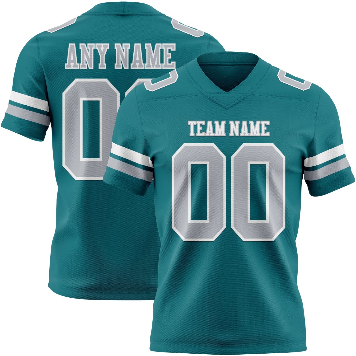 Custom Teal Gray-White Authentic Football Jersey - Main View