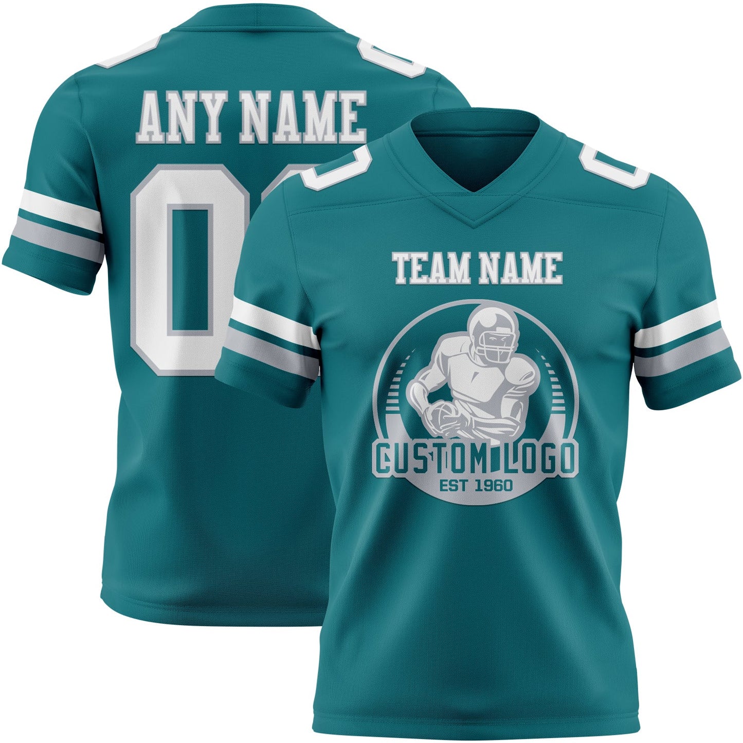 Custom Teal White-Gray Authentic Football Jersey view 2