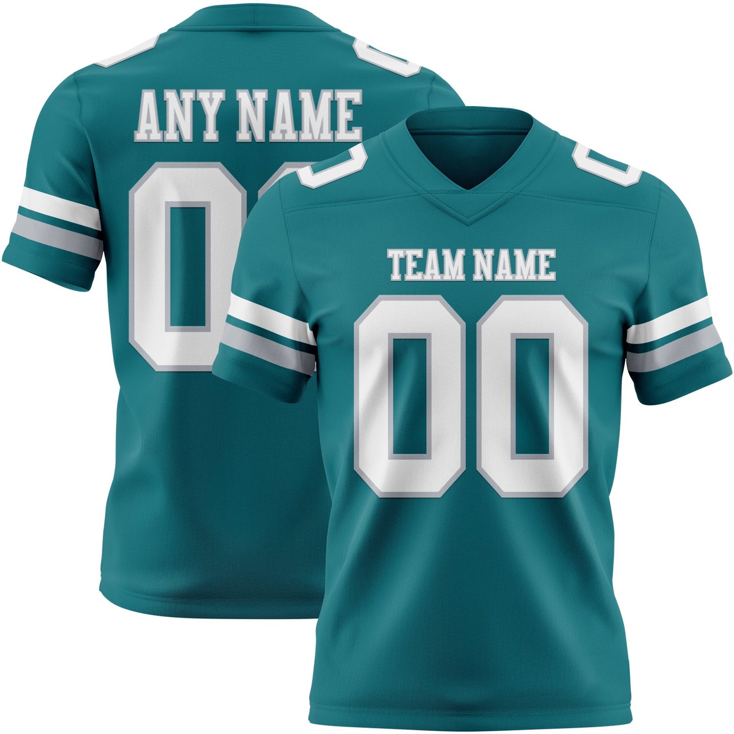 Custom Teal White-Gray Authentic Football Jersey - Main View