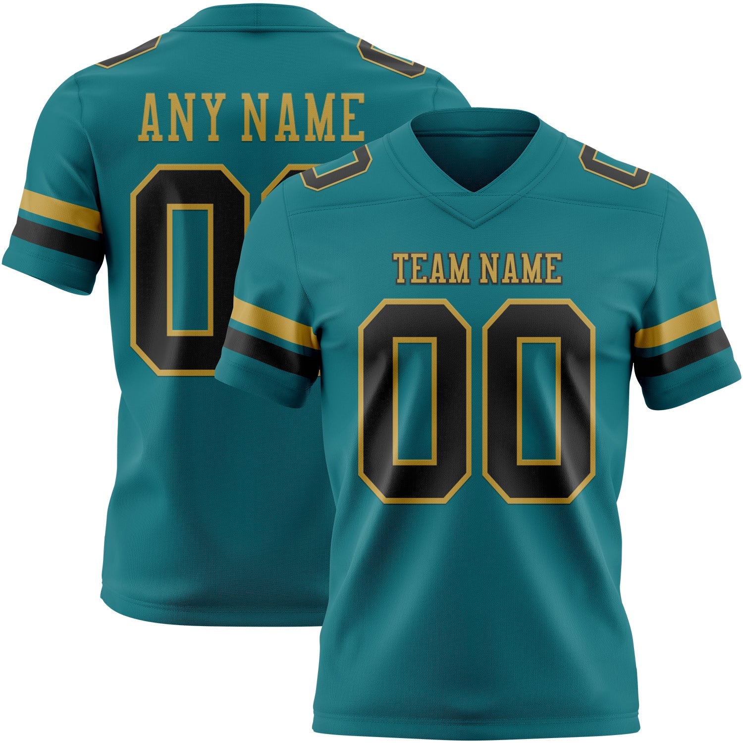 Custom Teal Black-Old Gold Authentic Football Jersey - Main View