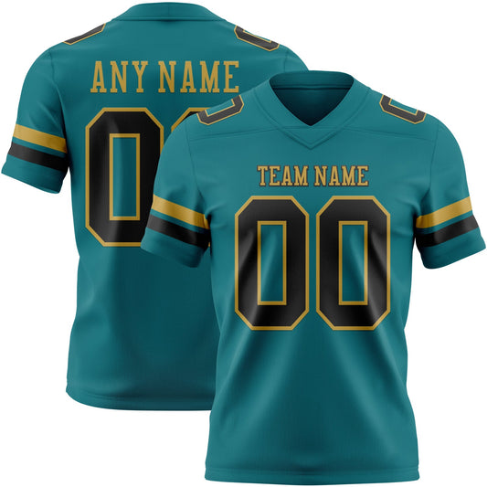 Custom Teal Black-Old Gold Authentic Football Jersey - Main View