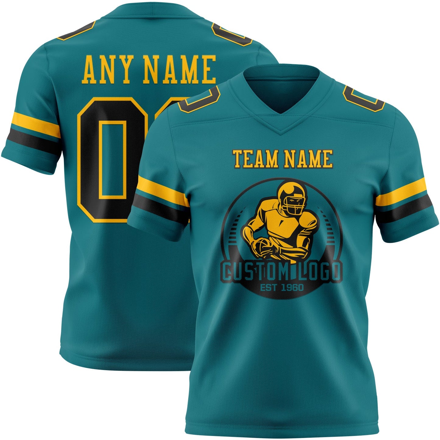 Custom Teal Black-Gold Authentic Football Jersey view 2