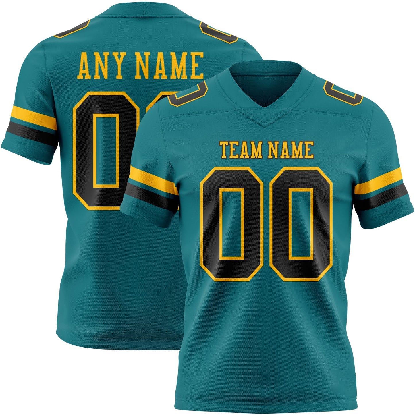 Custom Teal Black-Gold Authentic Football Jersey - Main View