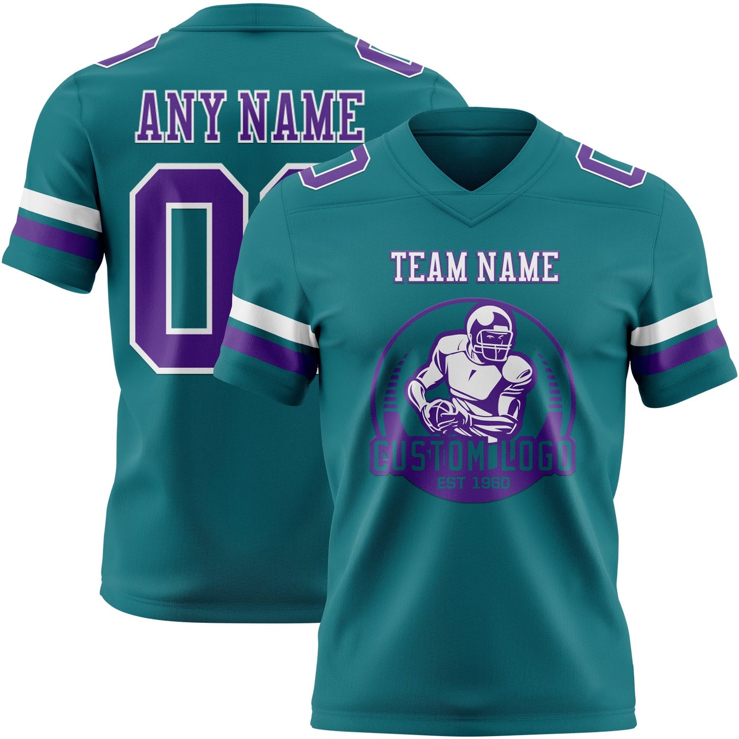 Custom Teal Purple-White Authentic Football Jersey view 2