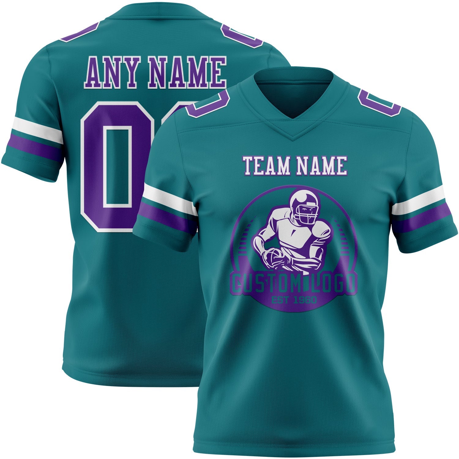 Custom Teal Purple-White Authentic Football Jersey view 2