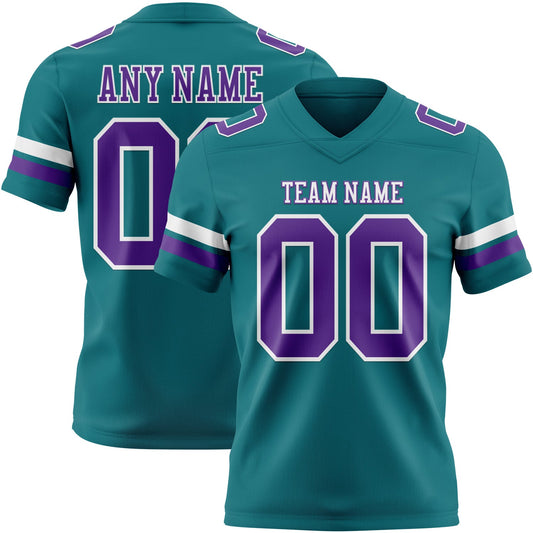 Custom Teal Purple-White Authentic Football Jersey - Main View