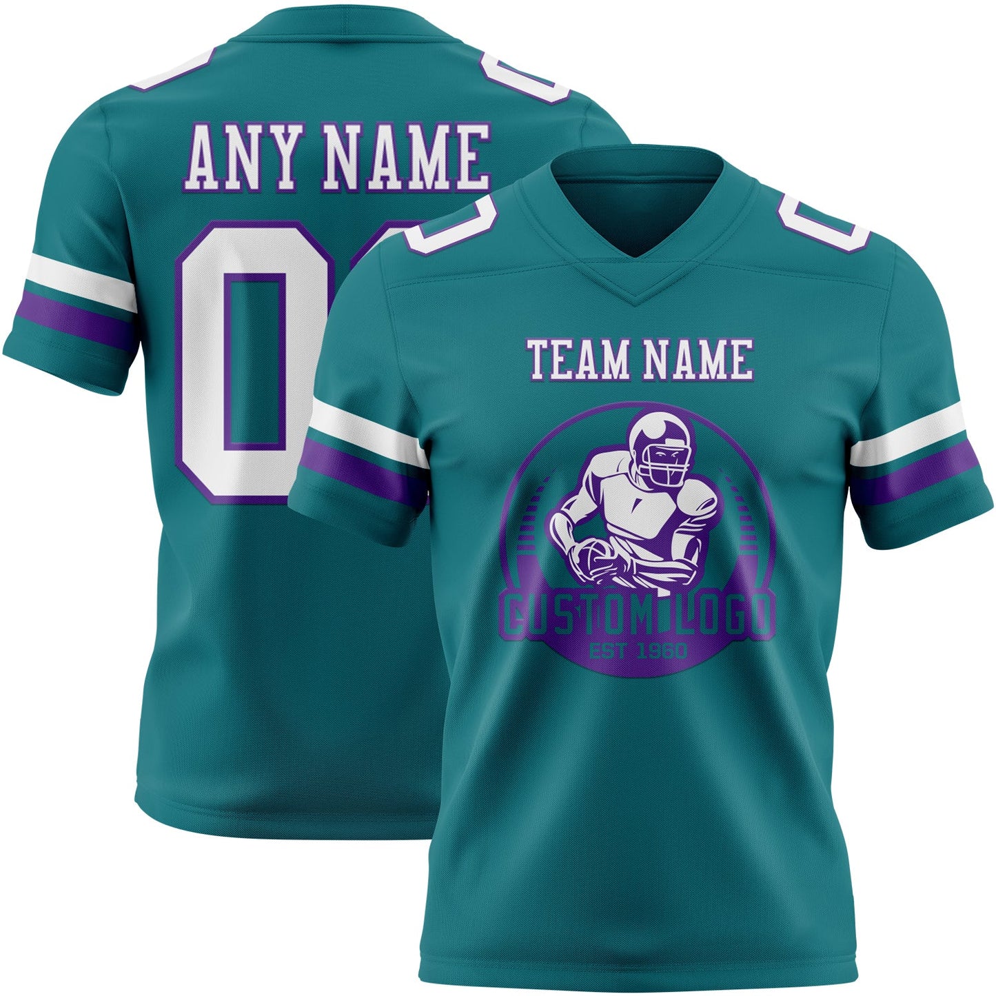 Custom Teal White-Purple Authentic Football Jersey view 2