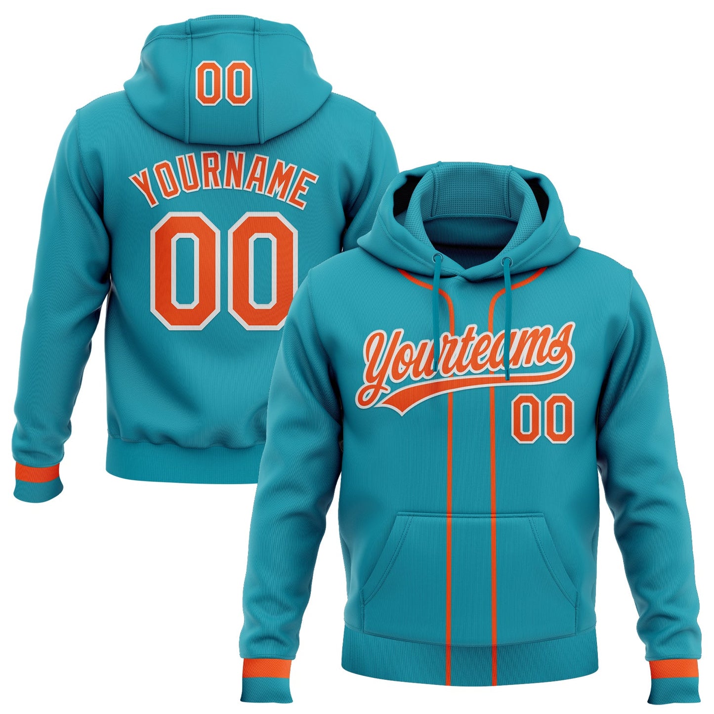 Custom Stitched Teal Orange-White Baseball Pullover Sweatshirt Hoodie - Main View