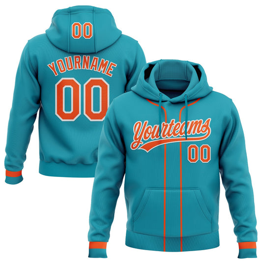 Custom Stitched Teal Orange-White Baseball Pullover Sweatshirt Hoodie - Main View