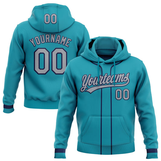 Custom Stitched Teal Gray-Navy Baseball Pullover Sweatshirt Hoodie - Main View