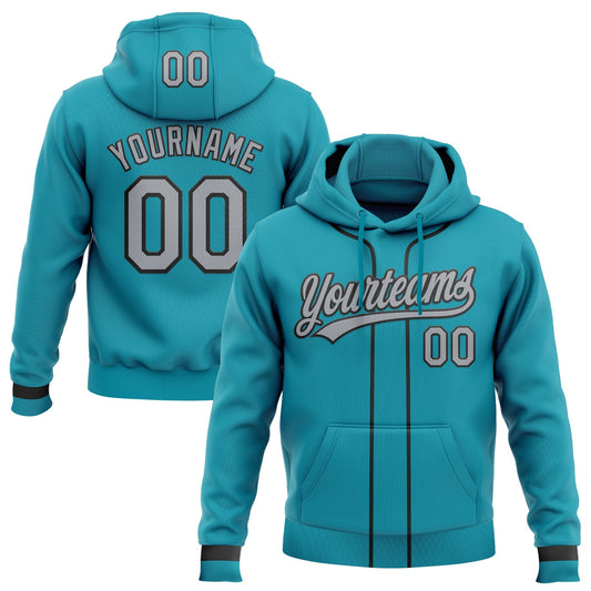 Custom Stitched Teal Gray-Black Baseball Pullover Sweatshirt Hoodie - Main View