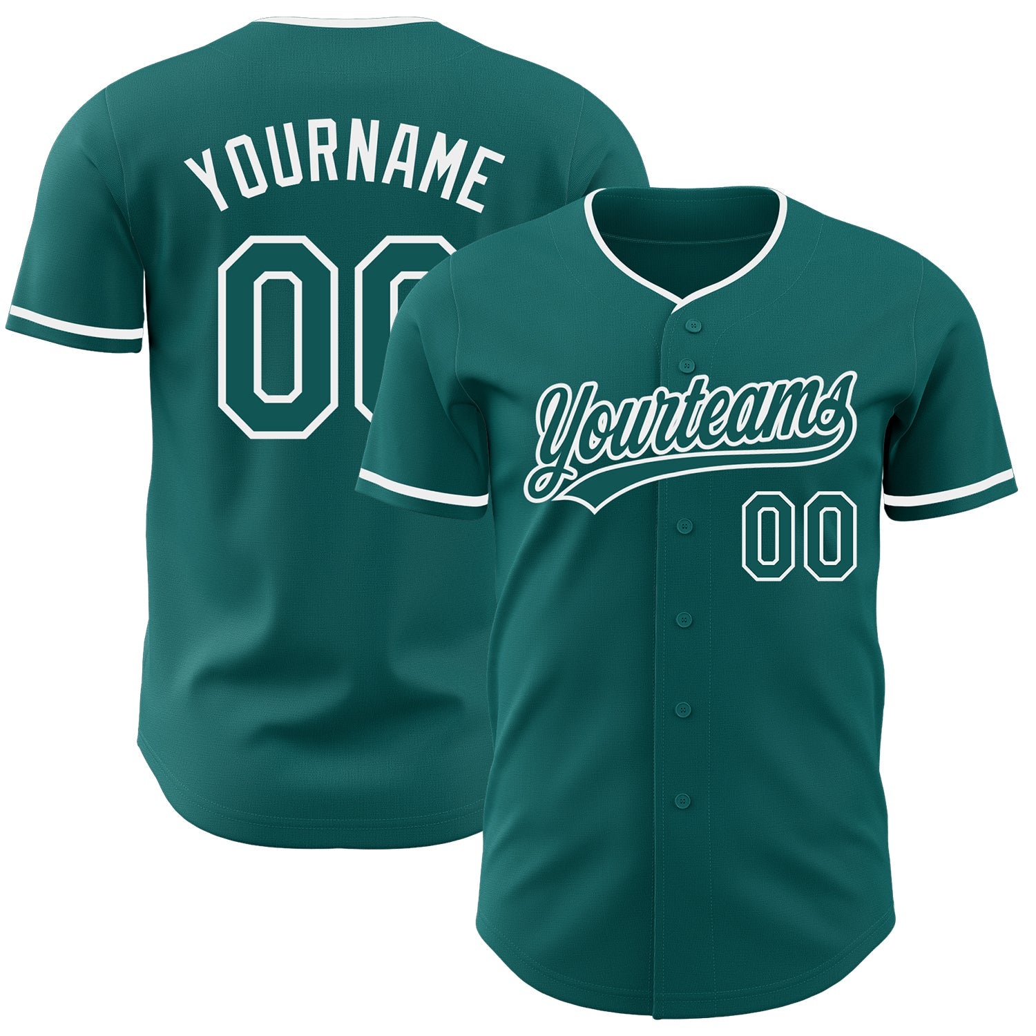 Custom Teal-White Authentic Baseball Jersey - Main View