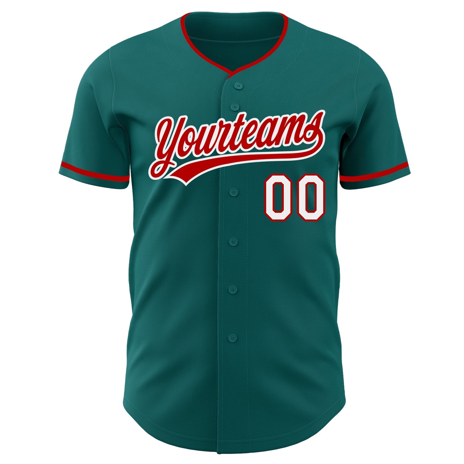 Custom Teal Red-White Authentic Baseball Jersey view 2