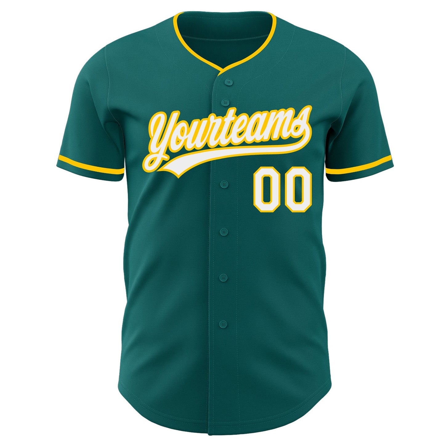 Custom Teal White-Yellow Authentic Baseball Jersey view 2