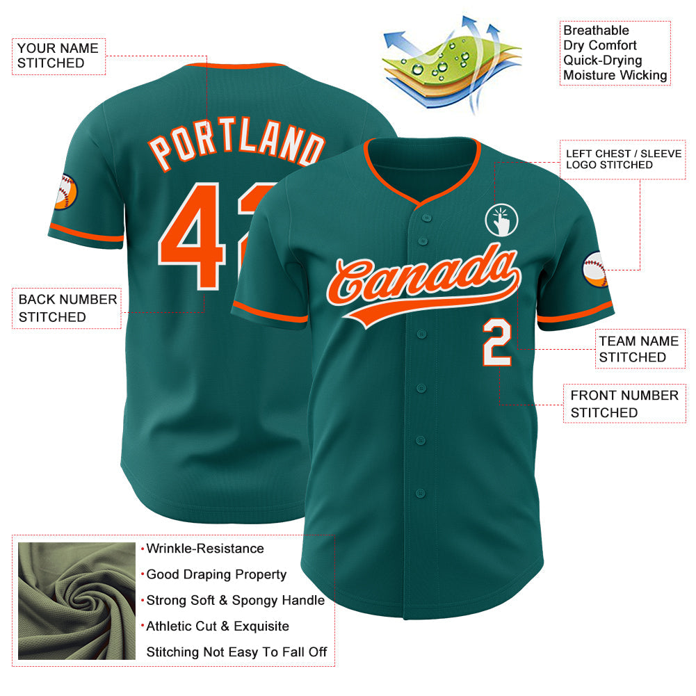 Custom Teal Orange-White Authentic Baseball Jersey view 3